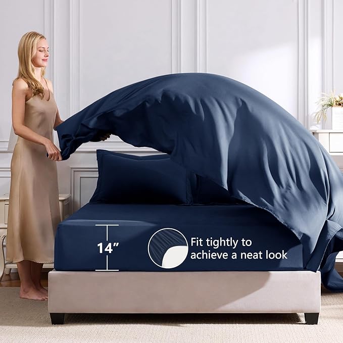 CozyLux Full Size Comforter Sets Navy Blue - 7 Pieces Bed in a Bag Full, Luxury Soft Bed Set for All Seasons, Bedding Set with Down Alternative Comforter, Sheets, Pillowcases & Shams