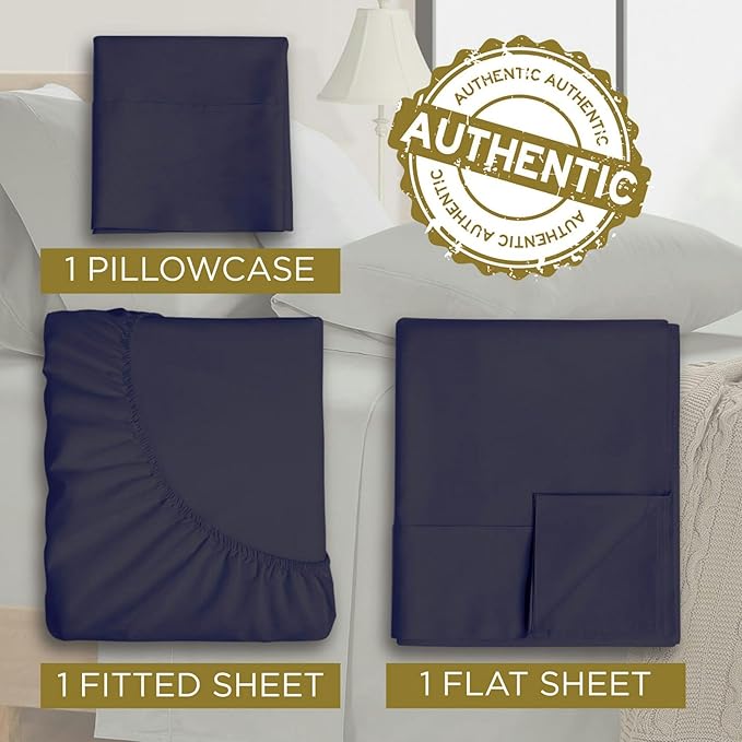 DESTINY CRESCENT BEDDING Microfiber Double Brushed Twin Navy Blue 3 PC Bed Sheets Soft and Comfy-15'' Deep Pocket,39''x75'' Great for Kids Room,Guest Room,Dorms,Camps,Twin Beds (Navy Blue)