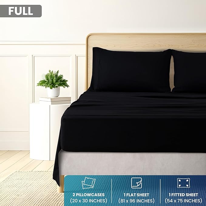Utopia Bedding Full Size 4 Piece Sheet Set - Brushed Microfiber - Soft Bed Sheets for Full Size Bed - Includes 1 Fitted, 1 Flat, & 2 Pillow Cases - Deep Pocket (Black)