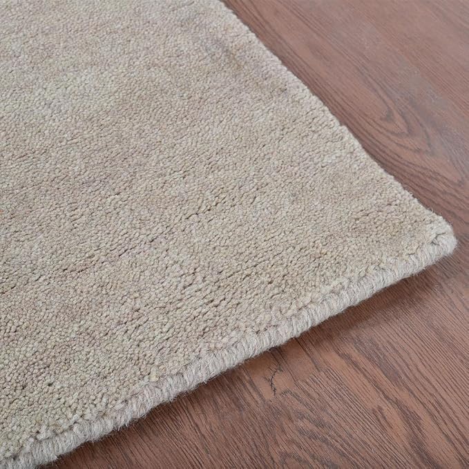 Hand Knotted Loom Wool ECO-Friendly Area Rugs - 5'x8', Rectangle, Beige Color, Solid Plain Design, High Pile Handmade Anti Skid Area Rugs for Living Room, Bed Room (L00111)