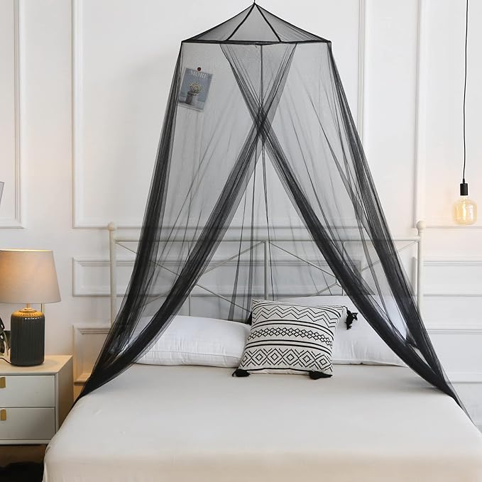VISATOR Mosquito Net Bed Canopy for Girls,King Canopy Bed Curtains Queen Size from Ceiling,Dome Mosquito Netting Bed Tent Twin Girls Canopy Bed Decor for Baby Crib,Kid Bed and Adult Beds (Black Dome)