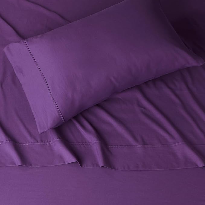 Amazon Basics Lightweight Super Soft Breathable Wrinkle-Free Microfiber 3-Piece Bed Sheet Set with 14-Inch Deep Pockets,Twin,Plum,Solid,(Pack of 4)