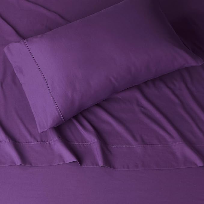 Amazon Basics Lightweight Super Soft Breathable Wrinkle-Free Microfiber 3-Piece Bed Sheet Set with 14-Inch Deep Pockets, Twin, Plum, Solid