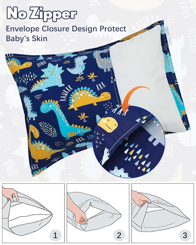 ALVABABY Toddler Pillowcases 2 Pack Organic Cotton Kids Pillow Cover Fit 13"x 18" or 12"x18" Envelope for Girl Boy Sleepy Travel