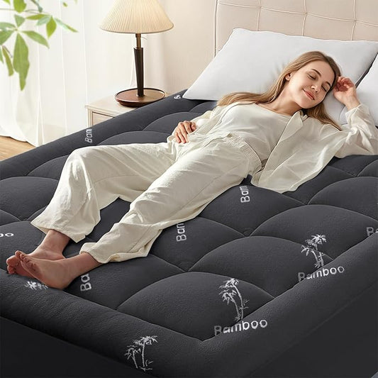 Anluoer Memory Foam Mattress Topper California King, Rayon Derived from Bamboo Pillow Top Mattress Topper for Hot Sleepers,Cooling Mattress Pad with 8-21" Deep Pocket, 72x84 Inches, Dark Grey