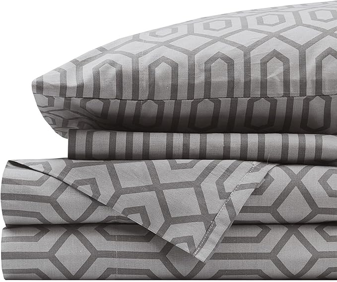Comfort Spaces 100% Cotton Sheet Set Breathable, Lightweight, Soft with 14" Elastic Pocket Fits up to 16" Mattress, All Season Cozy Bedding, Matching Pillow Case, King Diamond Sliver 4 Piece