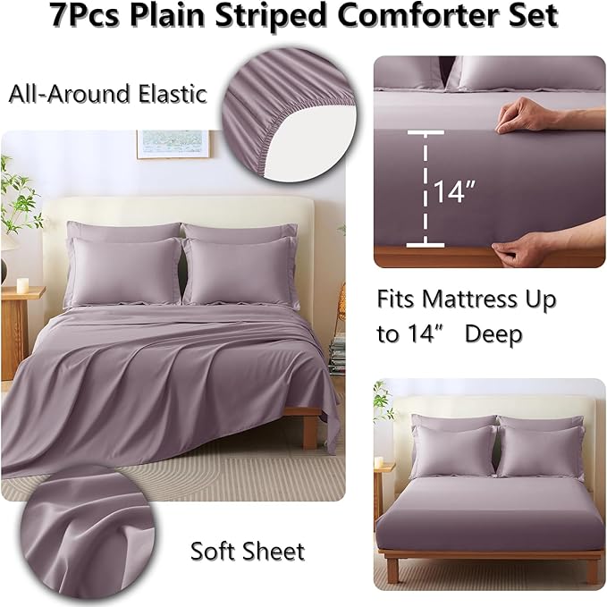 CozyLux King Comforter Set - 7 Pieces Bed in a Bag Dusty Purple Comforter Set with Sheets Luxury Bed Set All Seasons, Soft Bedding Set with Down Alternative Comforter, Sheets, Pillowcases & Shams