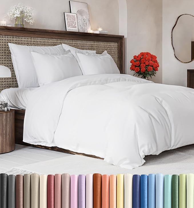 White Duvet Cover Queen Size - Extra Soft Queen Size Duvet Cover - Lightweight, Comfy, Cozy & Breathable - Easy Care & Fade Free with Zipper Closures & Ties - 90" x 90" Inches - Comforter Not Included