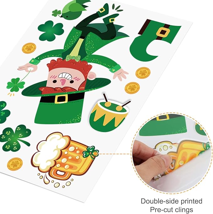 St Patricks Day Window Clings, 150 Pcs Shamrock Window Stickers for St Patricks Day Decorations