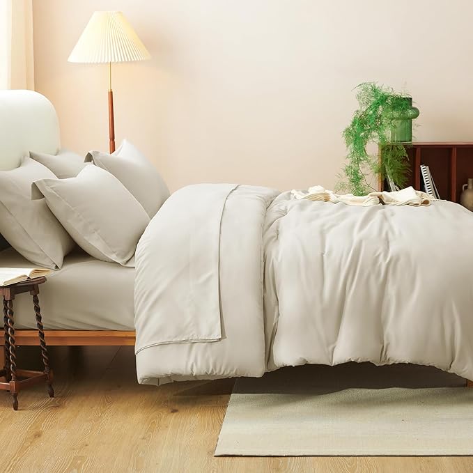 CozyLux King Comforter Set Oatmeal, 7 Pieces Bed in a Bag Soft Bedding Comforter Set with Sheets, All Season Boho 7PC Bed Sets with Comforter, Fitted Sheets, Flat Sheets, Pillow Shams and Pillowcases