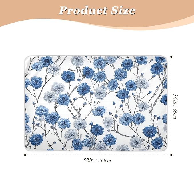 Waterproof Bed Pad Reusable Changing Pad Toddler Mattress Protector Large Pee Pad Baby Diaper Pad Soft Washable Liner Chinese Style Cornflower