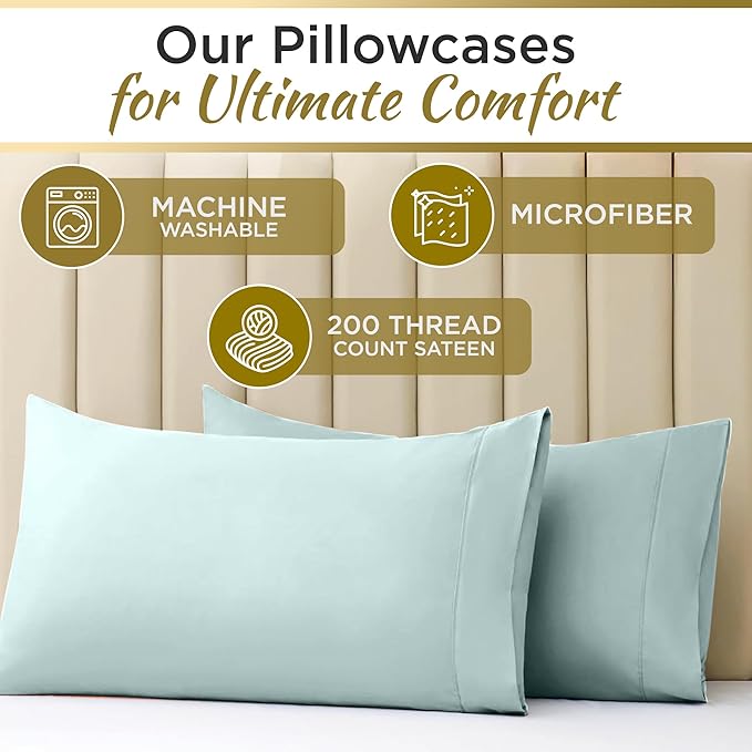 Full XL 100% Microfiber Double Brushed Sheet Set - Extra-Soft, Breathable & Wrinkle-Free - 15" Deep Pockets, 54" x 80" - Ideal for Extra Long Full Beds - 4PC Set (Full XL, Mint Blue)