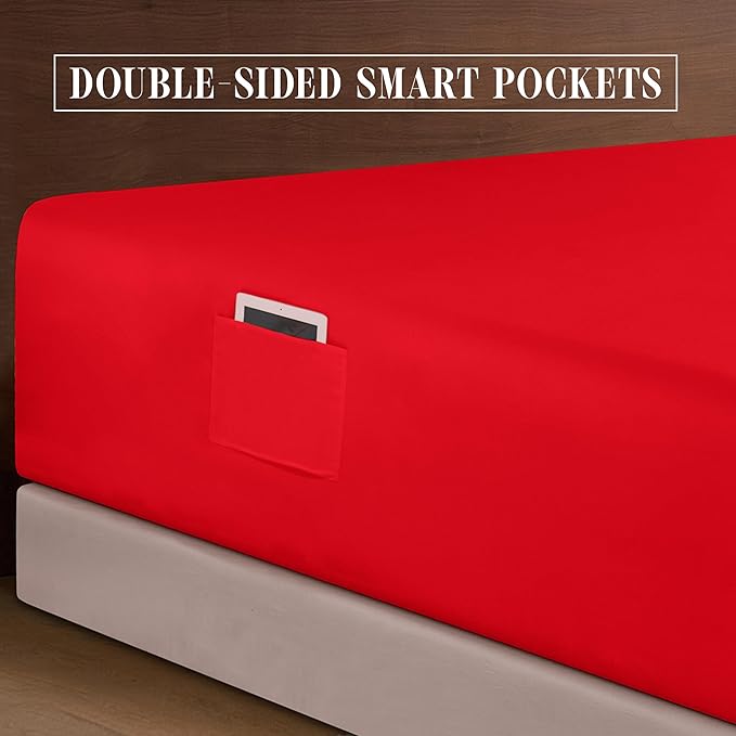 Elegant Comfort Luxurious 1500 Premium Hotel Quality Microfiber 4-Piece Sheet Set, 18-24 Inches Deep - Extra Deep Pocket Sheets - Ultra Soft 4PC Deep Pocket Sheets, Full, Red