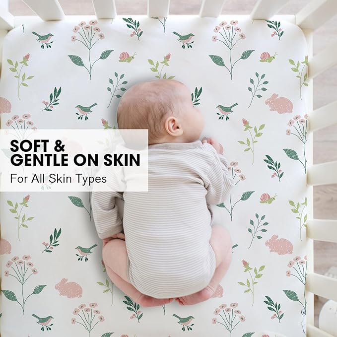 Little Grape Land Crib Sheets for Girls and Boys, 2pk Baby Crib Fitted Sheet for Standard Size Crib and Toddler Mattress, Super Soft Baby Sheet (Little Bunny)