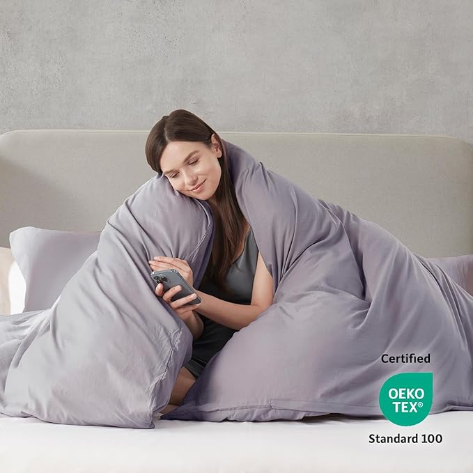 Nestl Grey Lavender Duvet Cover King Size - Soft Prewashed King Duvet Cover Set, 3 Piece, with Zipper Closure, 1 Duvet Cover 104x90 inches and 2 Pillow Shams