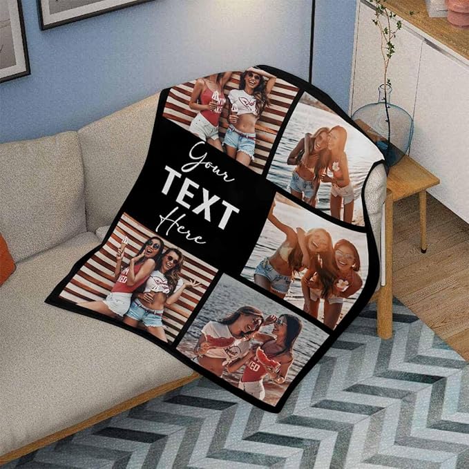 Custom Blankets with Photos Text, 5 Photos Custom Picture Blanket Best Friend Blanket Personalized Friendship Blankets for BFF Sister,Teen Girls Besties on Birthday, 8 Sizes