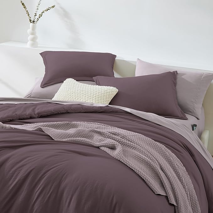 WRENSONGE Queen Comforter Set - 7 Pieces Artic Plum Soft Bed in a Bag Queen with Fitted Sheet, Flat Sheet, 2 Pillow Shams, and 2 Pillowcases- Warm Bedding Sets for All Season