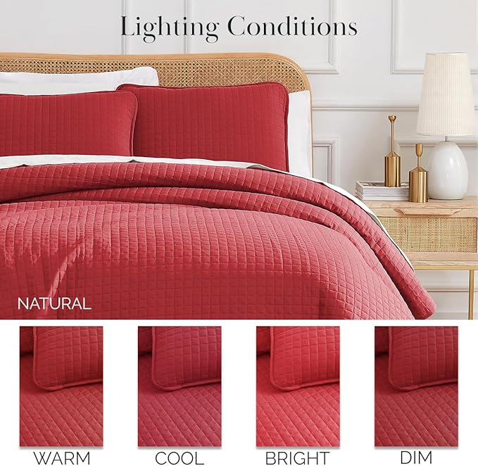 Southshore Fine Living, Inc. Twin XL Comforter Quilt Bedding Set, Dorm Room Bedding Essentials, Stain Resistant, Machine Washable Bedspread, Twin XL Red Quilt Bed Spread w/Pillow Sham, Chili Pepper