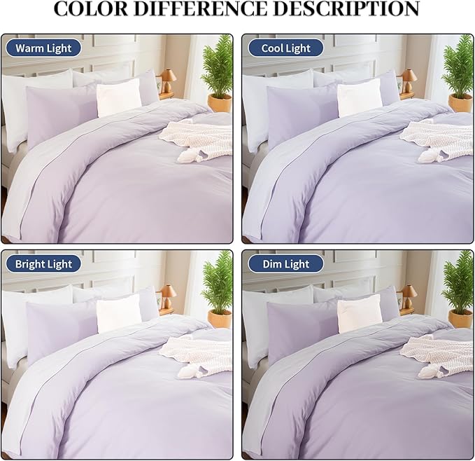 NEXHOME PRO Twin Duvet Cover Set, 100% Washed Cotton with Linen-Like Texture, Natural Organic, Breathable & Comfortable, Includes Home Bedding Set Lilac (No Comforter) 6890