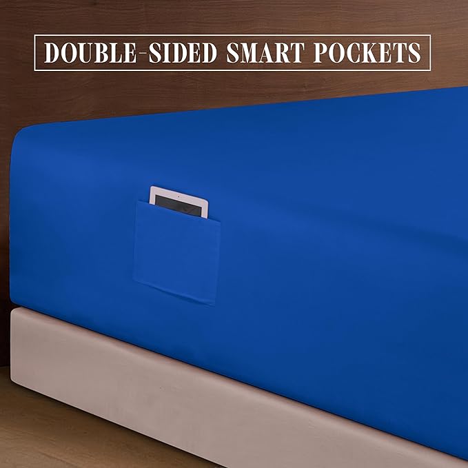 Elegant Comfort Luxurious 1500 Premium Hotel Quality Microfiber 4-Piece Sheet Set, 18-24 Inches Deep - Extra Deep Pocket Sheets - Ultra Soft 4PC Deep Pocket Sheets, Queen, Royal Blue