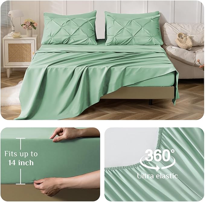 JOLLYVOGUE Full Size Comforter Sets 7 Pieces - Bed in a Bag Full for All Season, Pintuck Bedding Comforter Sets with Comforter, Flat Sheet, Fitted Sheet and Pillowcases & Shams, Sage Green