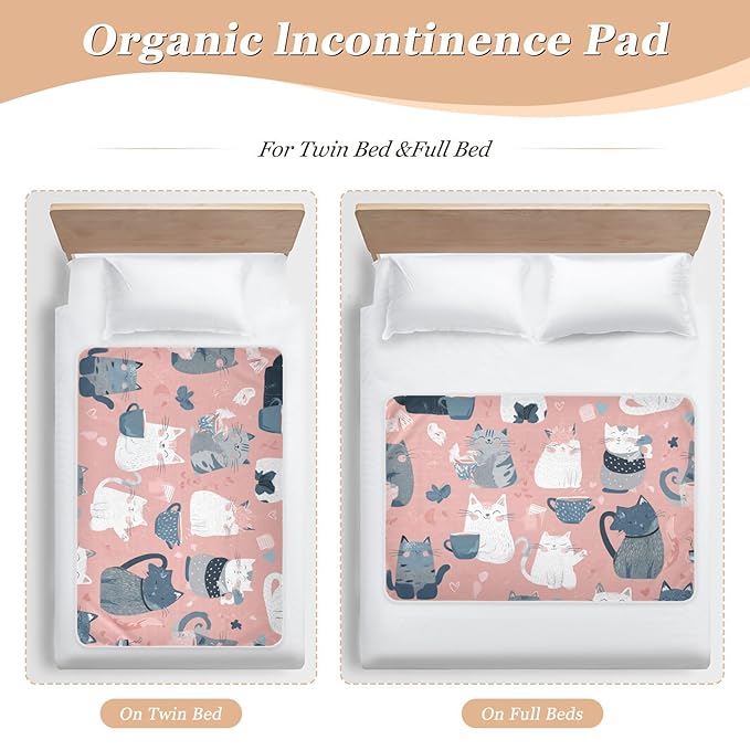 Waterproof Bed Pad Reusable Changing Pad Toddler Mattress Protector Large Pee Pad Baby Diaper Pad Soft Washable Liner Pink Cat and Coffee