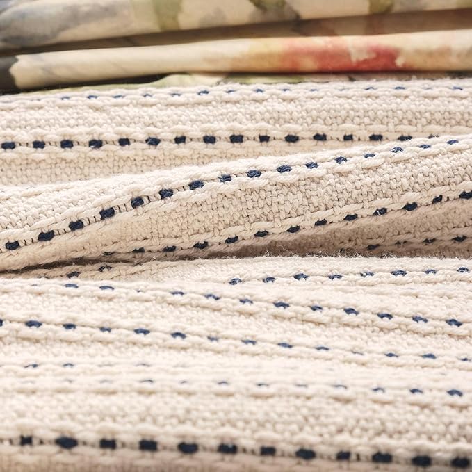 Cuddledown Dobby Weave Cotton Blanket | Made in USA | 100% American-Grown Cotton | All Season Comfort | 66" x 90" | Twin | Natural & Green