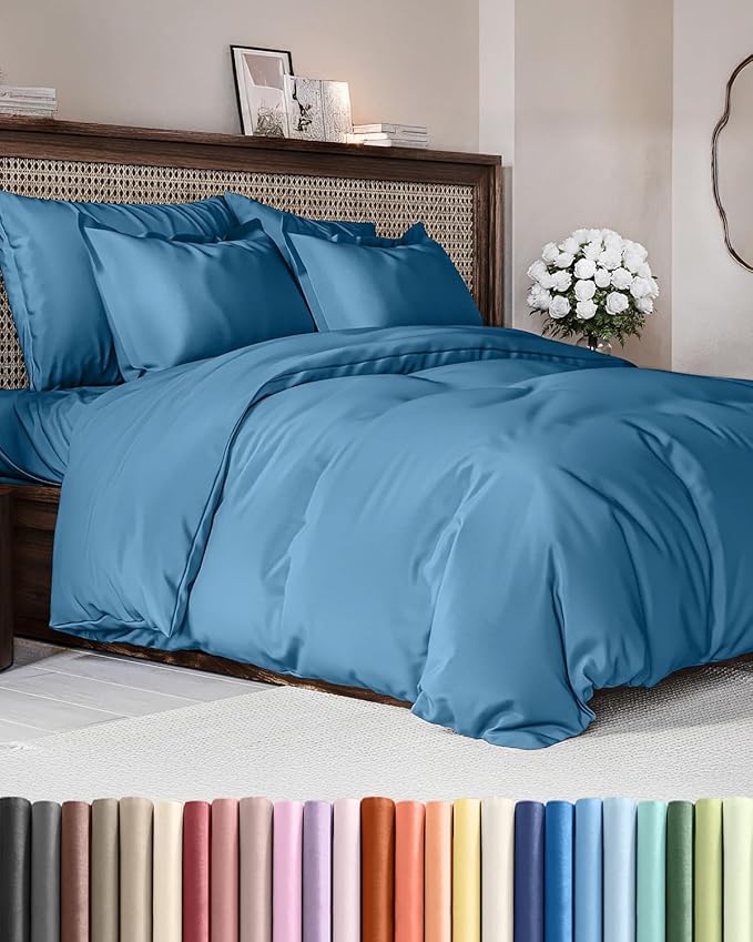 Duvet Cover Full Size - Extra Soft Full Size Duvet Cover - Lightweight, Breathable & Cozy - Easy Care & Fade Free w/ Zipper Closures & Ties - 80" x 90" Inches - (Denim Blue) Comforter Not Included