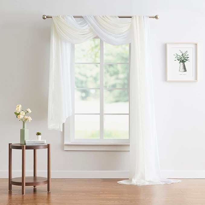 Warm Home Designs Set of 2 White & Beige Canopy Bed Curtains in 55 x 216 Inch Size. 2 Queen Bed Canopy Curtains Can Be Turned Into Kids Bed Tent or Bed Canopy for Girls. BE White & Beige 216"