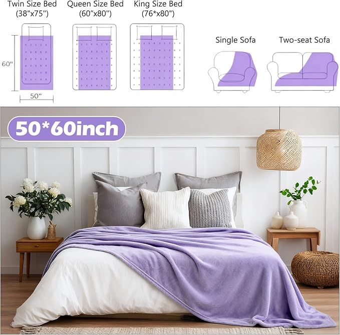 Tinideya 12 Pcs Flannel Fleece Throw Blanket Bulk 50 x 60 Inch Soft Fleece Blanket Warm Throw Blankets Coral Blankets for Couch Sofa Home Wedding Gifts Season (Lilac Color)