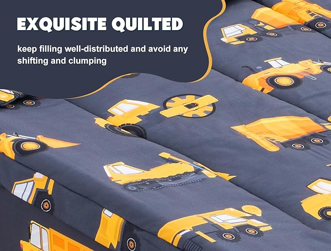 Meeting Story 3pcs Kids Comforter Sets Zipper Bedding Set for Boys,Twin Kid Bedding Set Car Comforter Construction Bedding for Kid,All in one Zipper Bedding（Grey,Twin）