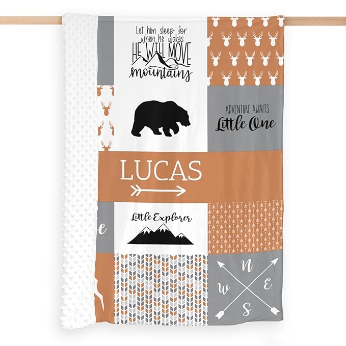 Personalized Baby Blanket for Newborn Boys, 35x45in Orange Customized Baby Blanket with Name, Custom Gifts for Newborn Boys Shower Gifts, Essential Baby Items Must Haves, Burnt Orange