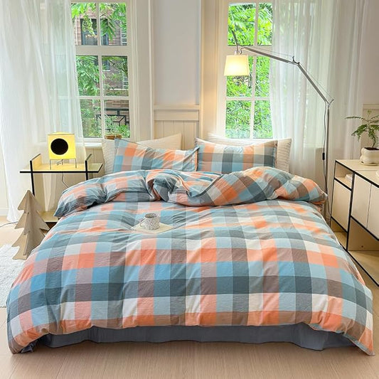 FACE TWO FACE Bedding Duvet Cover Set100% Washed Cotton Duvet Cover Linen Like Textured Breathable Durable Soft Comfy (California King, Yunxi Powder)