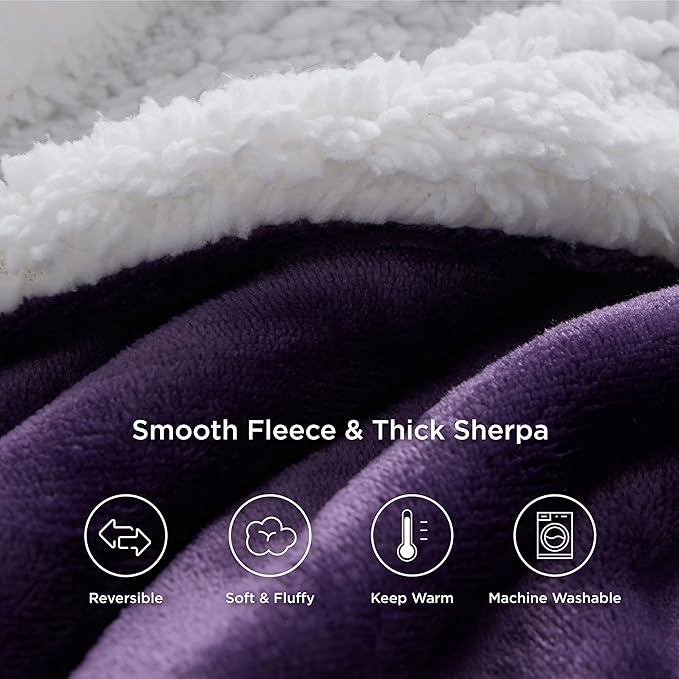 Bedsure GentleSoft Sherpa Fleece Throw Blanket for Couch, Non-Heated, Thick and Warm Throw Gifts for Women and Girls, Soft Fuzzy Plush Christmas Blanket for Winter, Purple, 50x60 Inches