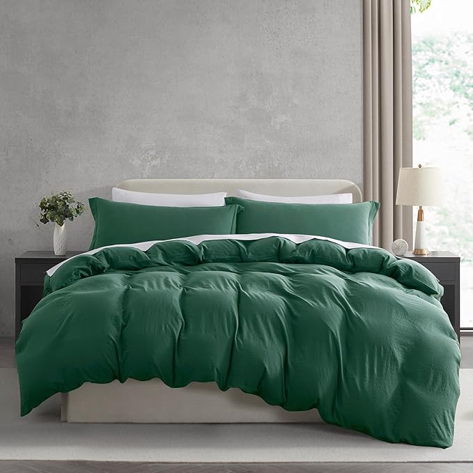 Nestl Dark Green California King Duvet Cover Sets - Soft Prewashed Cal King Duvet Cover, 3 Piece, with Zipper Closure, 1 Duvet Cover 104x98 inches and 2 Pillow Shams