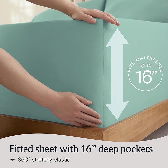 LuxClub 4 PC California King Sheet Set, Breathable Luxury Bed Sheets, Deep Pockets 18" Wrinkle Free Cooling Sheets Machine Washable Hotel Bedding Silky Soft - Light Teal Cal King