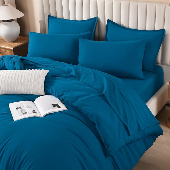 Litanika Comforter Queen Size Set Teal - 7 Pieces Bed in a Bag Queen Bedding Comforter Sets, Plain Lightweight Bed Set with Comforter, Sheets, Pillowcases & Shams
