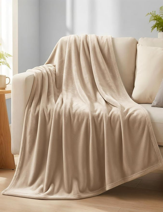 Casa Platino Fleece Throw Blankets – 300 GSM Beige – Soft Cozy Warm Holiday Throws for Winter, Fuzzy Plush Elegant Gifts for Kids, Men & Women - Ideal for Sofa, Chair or Bed - 50x60 Inch