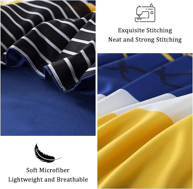 8 Pieces Bed in a Bag Stripe Comforter Set King Size,Patchwork Striped Comforter with Sheets Set Soft Microfiber Boho Bedding Sets (Blue Yellow)