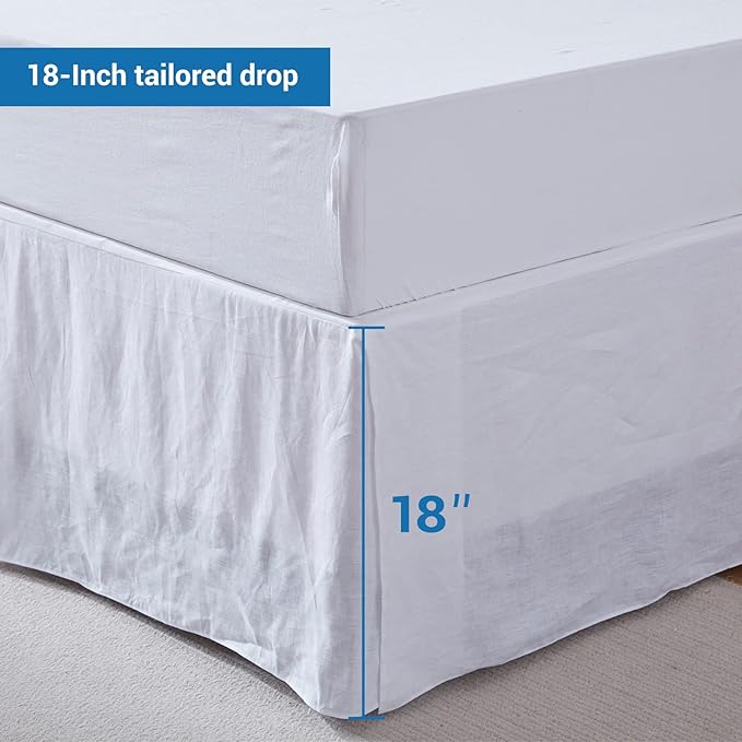 Simple&Opulence Premium Linen Bed Skirt Basic Style 18 inch Tailored Drop Dust Proof Easy Fit Breathable (18'' Basic-White, King)