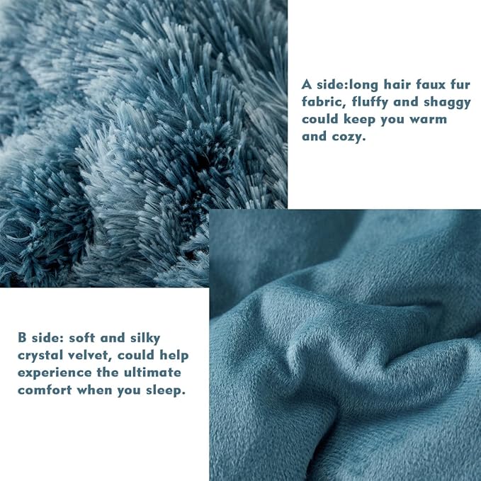 PERFEMET 3 Pcs Faux Fur Tie Dye Comforter Set Full Size Turquoise Plush Shaggy Bedding Sets for Kids Teens Super Soft Cozy Fluffy Fuzzy Velvet Quilt Set(Turquoise, Full)