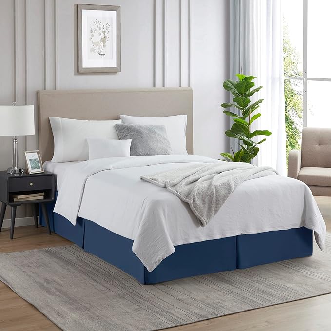 Nestl Navy Blue Full XL Bed Skirt - Full XL Size Bed Skirt 14 Inch Drop - Brushed Microfiber Bed Skirts - Hotel Quality Pleated Bed Skirt - Shrinkage & Fade Resistant