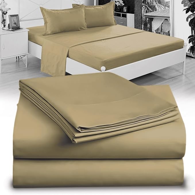 Full XL 100% Microfiber Double Brushed Sheet Set - Extra-Soft, Breathable & Wrinkle-Free - 15" Deep Pockets, 54" x 80" - Ideal for Extra Long Full Beds - 4PC Set (Full XL, Taupe)