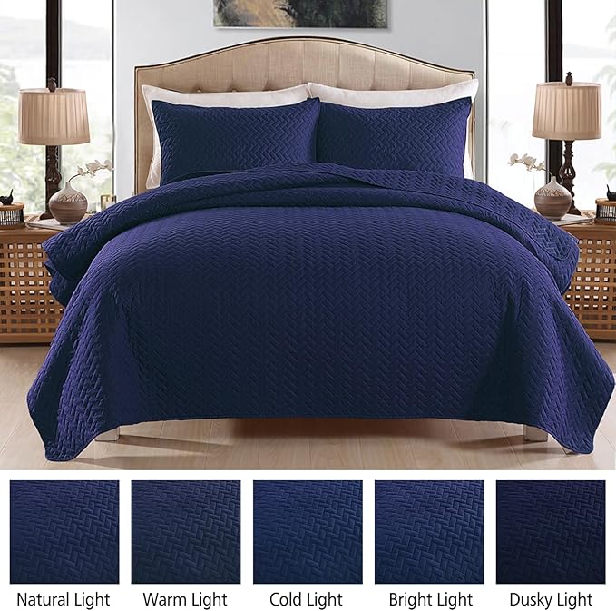 JML Quilts Set, Bedspread Coverlet Set with Pillowcases - 3 Piece Soft and Lightweight Bed Quilt for Spring, Autumn and Summer (Embossed Weave - Royal Blue, King(92"x104"))