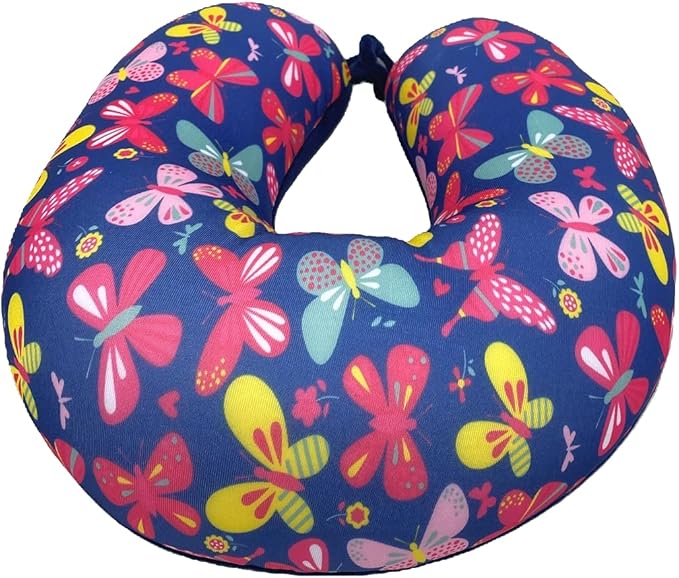 Bookishbunny U Shaped Micro Beads Microbead Neck Head Support Travel Pillow, 12"x12"x4" (ButterflyNavy)