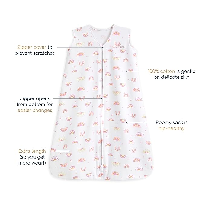 HALO SleepSack, 100% Cotton Wearable Blanket, Swaddle Transition Sleeping Bag, TOG 0.5, Sunshine Rainbows, Large, 12-18 Months