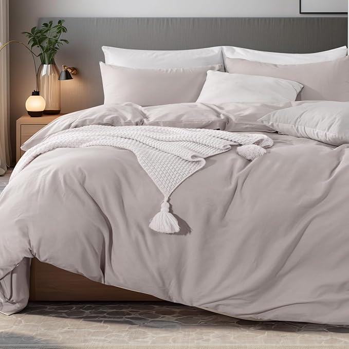 NEXHOME PRO Duvet Cover Twin Size, 100% Washed Cotton Orgnic Linen Like Textured Breathable Durable Comfy, 3 PCs Home Bedding Set