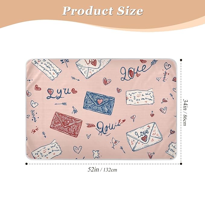 Waterproof Bed Pad Reusable Changing Pad Toddler Mattress Protector Large Pee Pad Baby Diaper Pad Soft Washable Liner Valentine Hearts Love Letter Pink