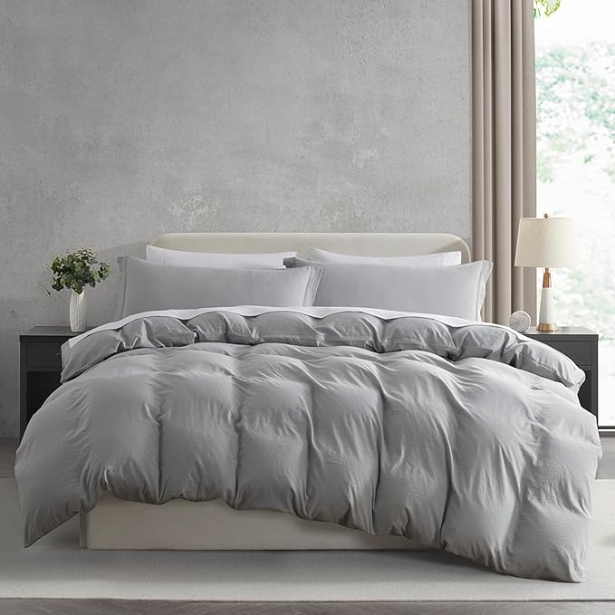 Nestl Light Grey Duvet Cover Queen Size - Soft Prewashed Queen Duvet Cover Set, 3 Piece, with Zipper Closure, 1 Duvet Cover 90x90 inches and 2 Pillow Shams - No Comforter