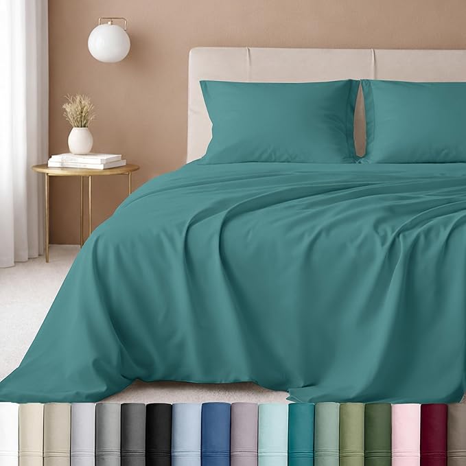 California Design Den Deep Pocket King Sheets Set - Luxury 600 Thread Count 100% Cotton Sateen Sheets King Size, Cooling Hotel Quality Sheets, Better Than Egyptian Cotton Sheet Set - Teal